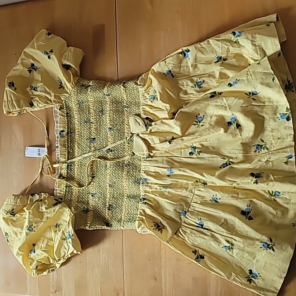 By Anthropologie Puff-Sleeve Square-Neck Smocked Mini Dress - Picture 4 of 8